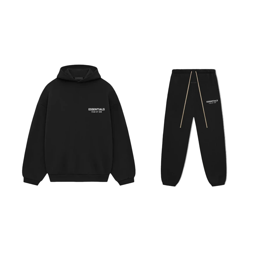 Fear of God Essentials Fleece Hoodie S24 Black + S24 Sweatpants Black SET