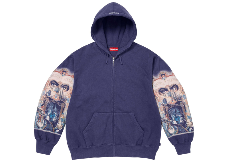 Supreme Michael Jackson Dangerous Zip Up Hooded Sweatshirt Washed Navy-Supreme-pikastore.cz