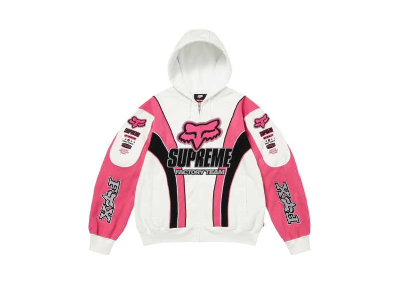 Supreme Fox Racing Zip Up Hooded Sweatshirt White-Supreme-pikastore.cz