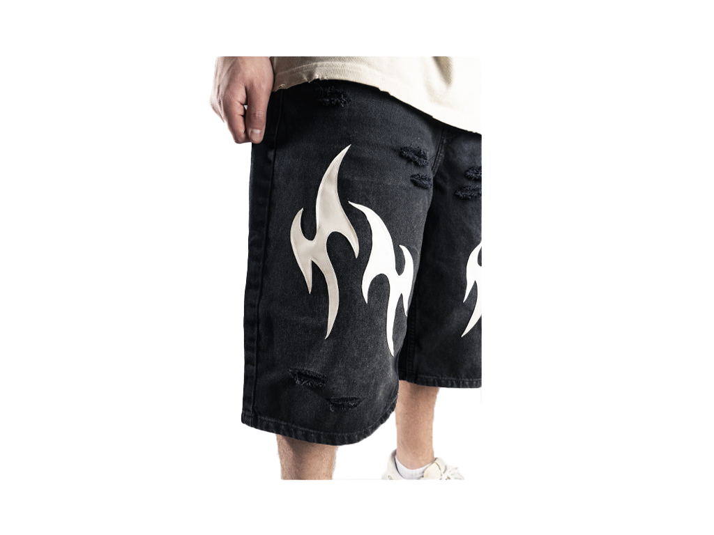 Custom Leather Tribal Shorts Black-Kalhoty-Custompantsprg-pikastore.cz