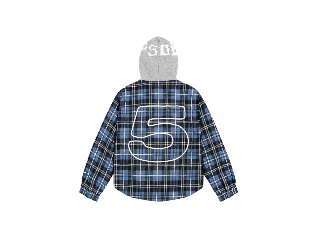 Sp5der Hooded Zip Flannel Shirt Jacket Blue Plaid-Sp5der-pikastore.cz