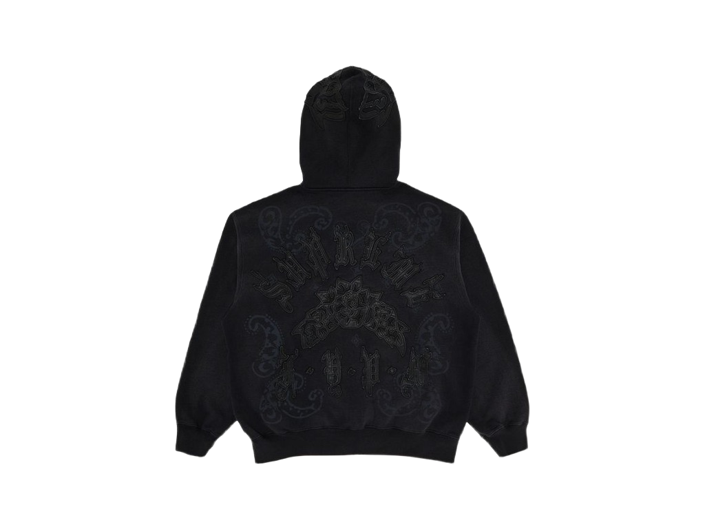 Supreme Leather Applique Zip Up Hooded Sweatshirt Black-Supreme-pikastore.cz