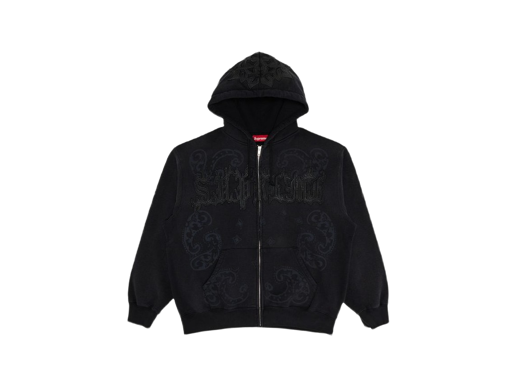 Supreme Leather Applique Zip Up Hooded Sweatshirt Black-Supreme-pikastore.cz