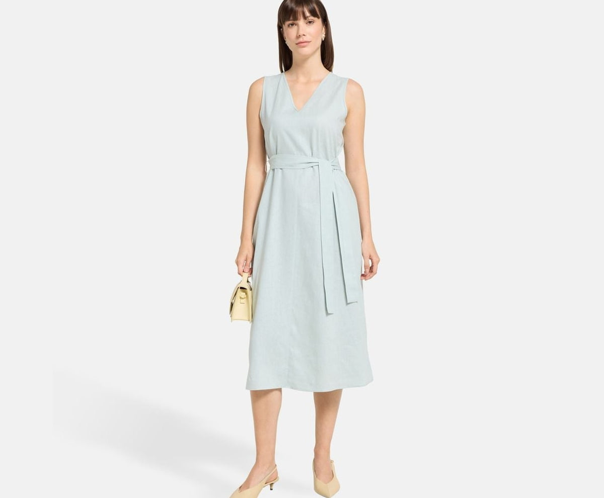 Calvin Klein Linen-blend dress Light Blue – oblečení – fotka 5 z 5