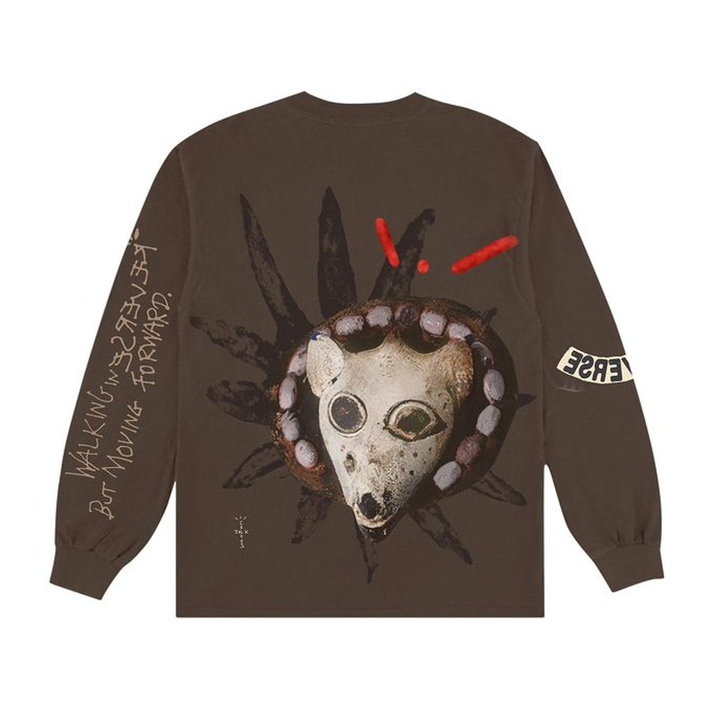 Travis Scott Reverse Jack Long Sleeve T-shirt Brown – tričko