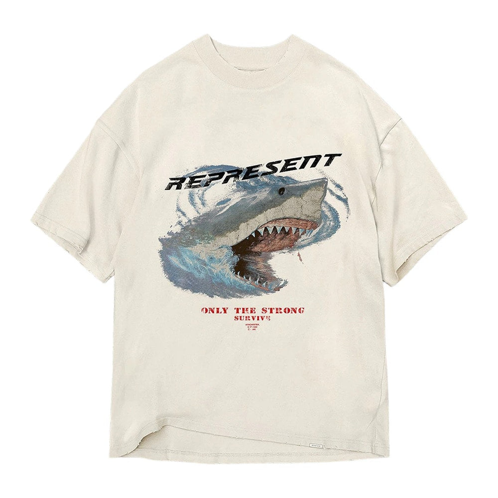 Represent Only The Strong Survive Shark T-Shirt Vintage White – tricou