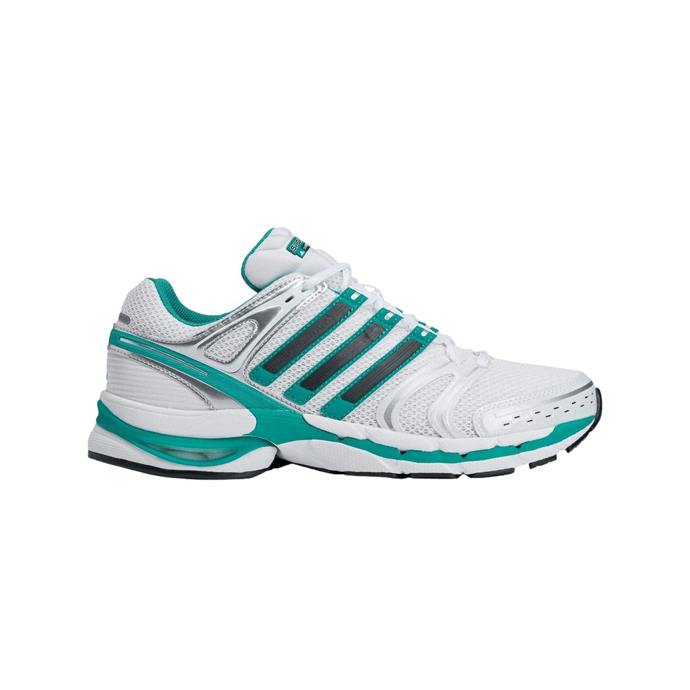 Sporty & Rich x adidas Adistar Control 5 Cloud White Pure Teal – chaussures, bleu