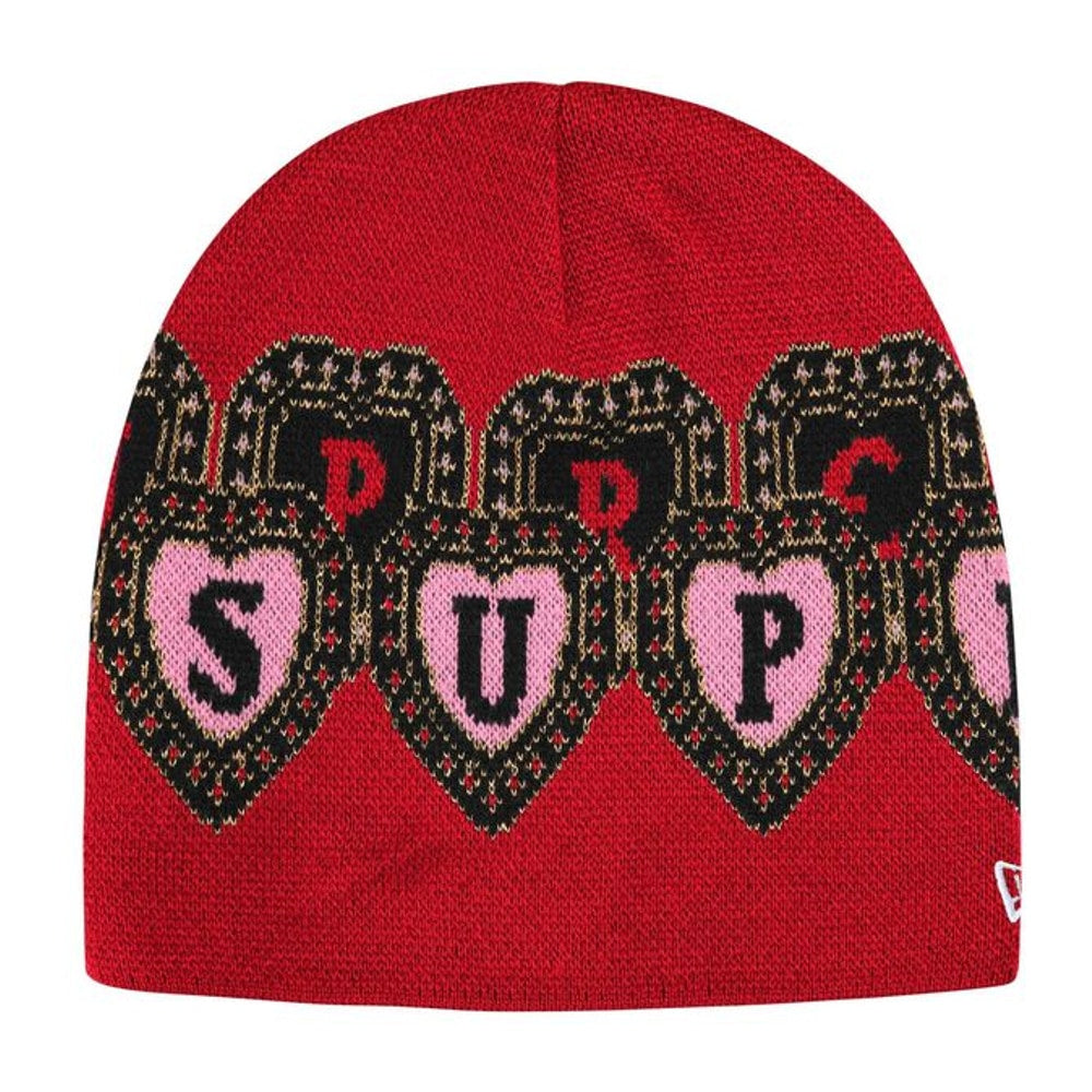 Supreme New Era Hearts Beanie Red – čepice