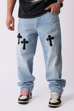 Custom Bleached Cross Jeans