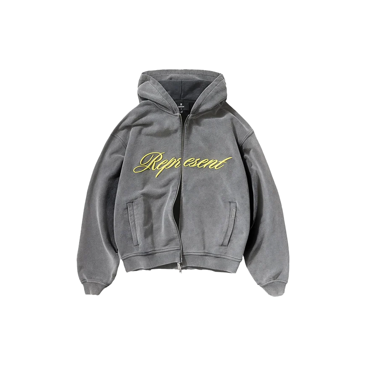 Represent Script Logo Zip Hoodie Vintage Grey-Represent-pikastore.cz