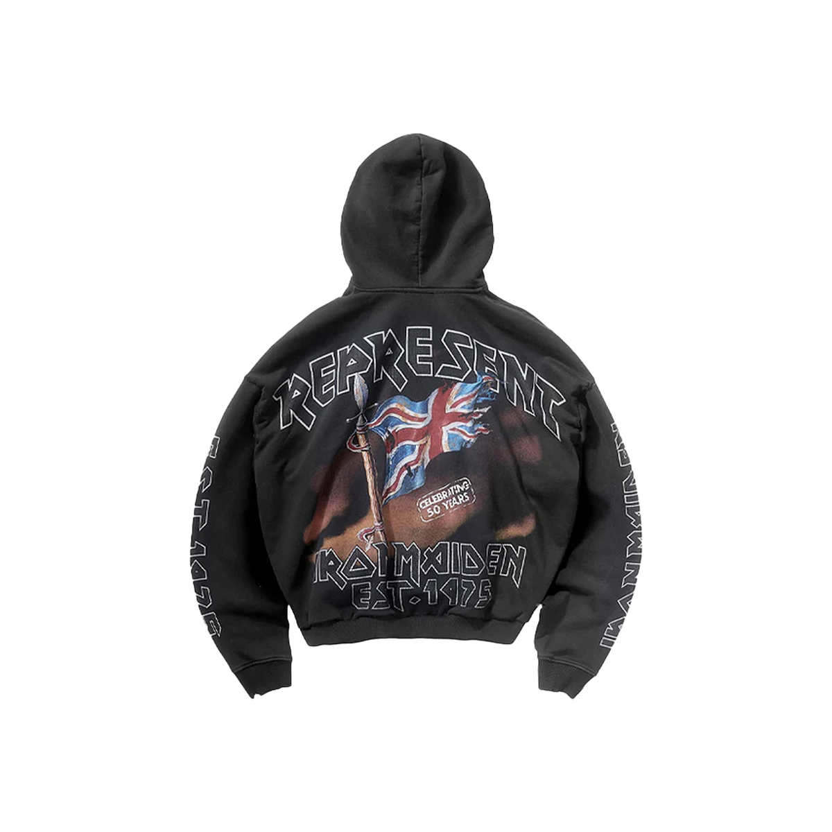 Represent X Iron Maiden Steed Hoodie Stained Black-Represent-pikastore.cz