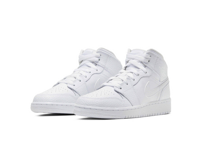 Nike Jordan 1 Mid Triple White Tumbled Leather (GS)