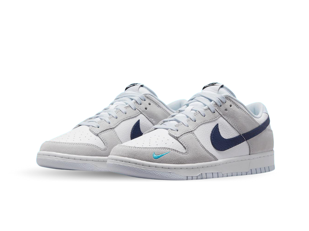 Nike Dunk Low White Gray Navy Aqua Mini Swoosh