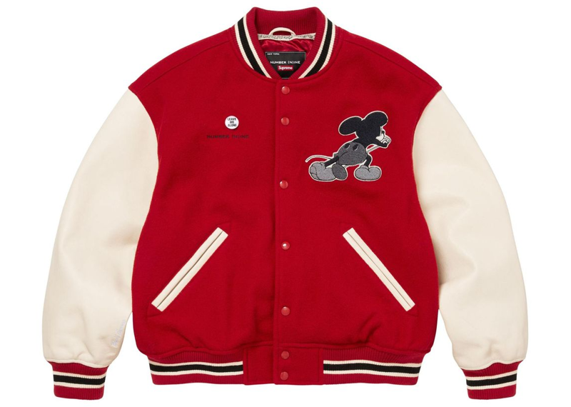 Supreme x Number (N)Ine x Mickey Mouse Varsity Jacket Red