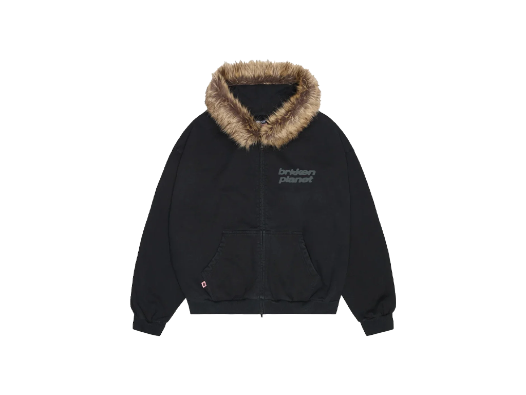 Broken Planet Star Logo Fur Zip-Up Hoodie Midnight Black