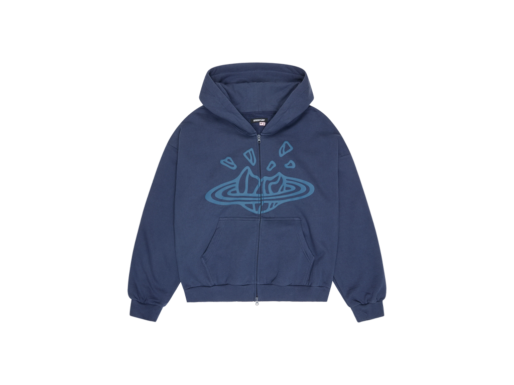 Broken Planet Zip Up Hoodie Navy Blue