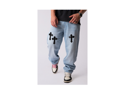 Custom Bleached Cross Jeans