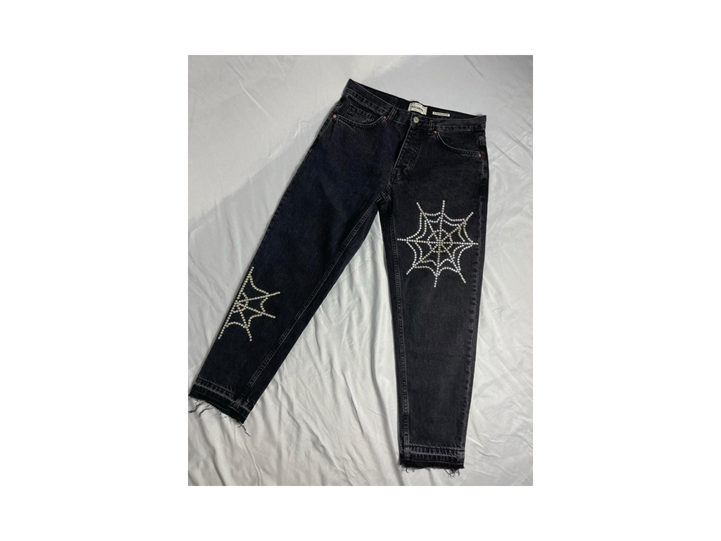 Custom Rhinestone Web Jeans