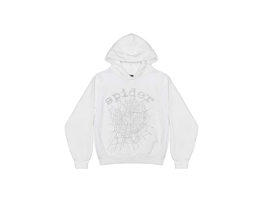 Sp5der White Rhinestone Hoodie