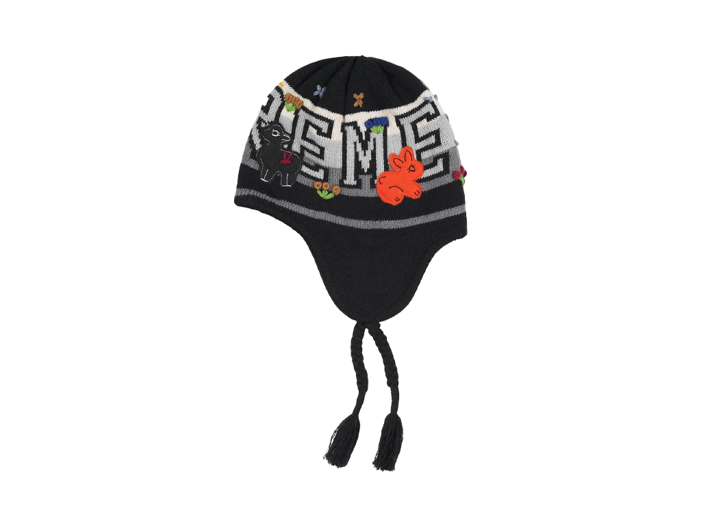 Supreme Felt Applique Earflap Beanie Black