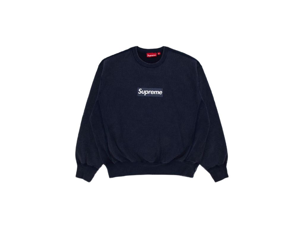 Supreme Washed Box Logo Crewneck Navy-Supreme-pikastore.cz