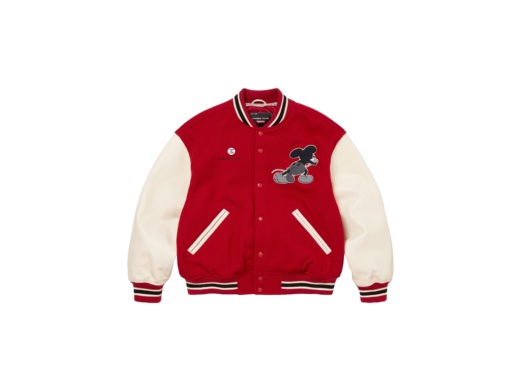 Supreme x Number (N)Ine x Mickey Mouse Varsity Jacket Red