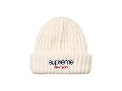 Supreme Classic Logo Chunky Ribbed Beanie White